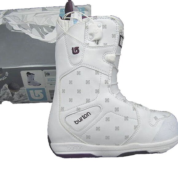 NEW! $295 Burton Q Womens Snowboard Boots! Size 4 (Euro 34) White Purple Details - Picture 2 of 2